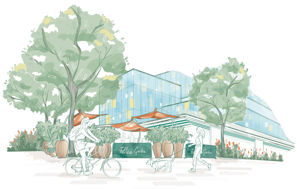 Colorful mural of umbrellas at Publico Garden.