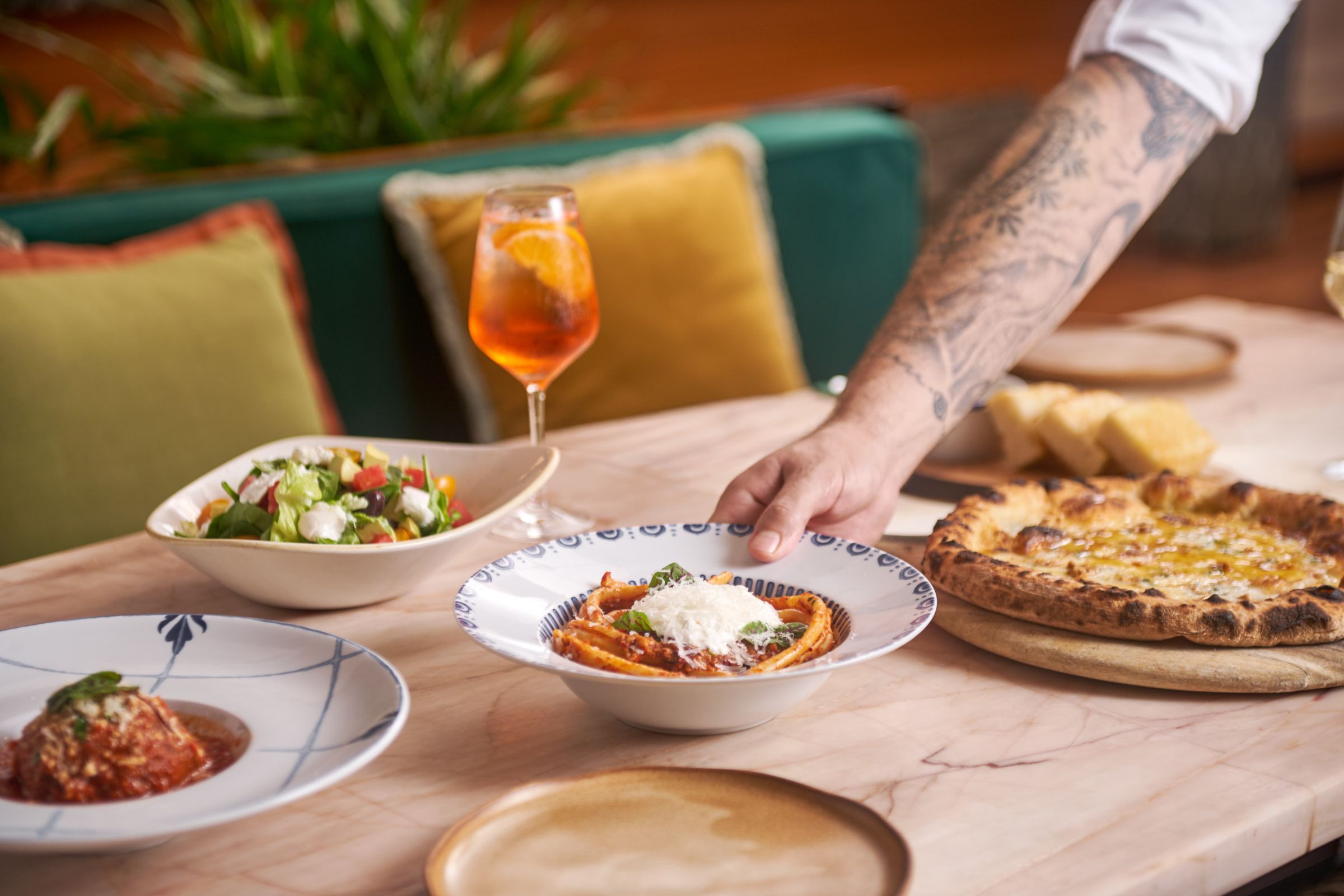 Italian pasta, pizza and Aperol Spritz served at Publico Ristorante, Robertson Quay Singapore