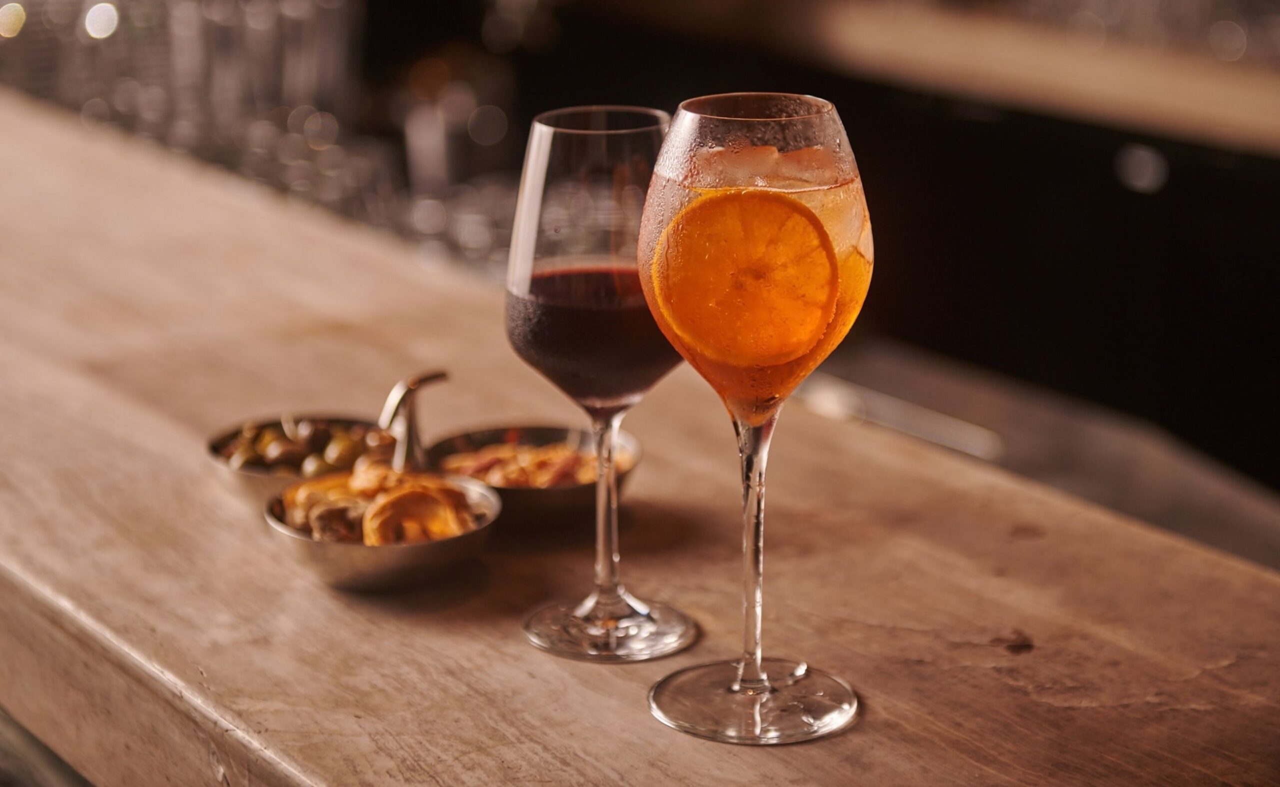 Aperol Spritz and cocktails served at the Publico bar in Robertson Quay, Singapore.